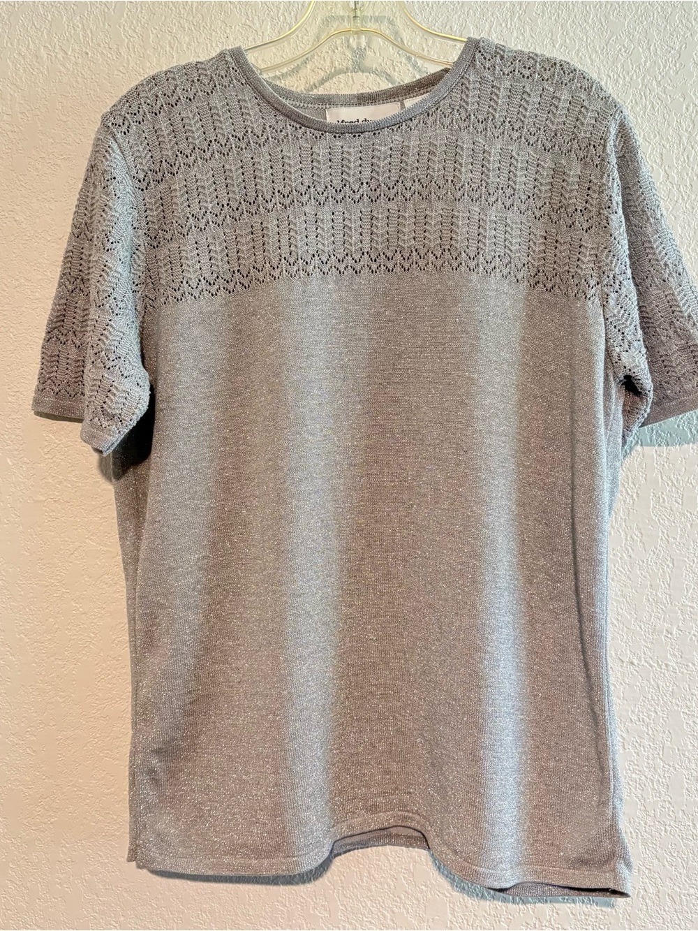 Alfred Dunner Light Heather Gray Shimmer Short-Sleeve Knit Yoke Top